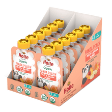 Load image into Gallery viewer, Holle Baby Food Pouches - Organic Fruit &amp; Grain Puree -  Panda Peach