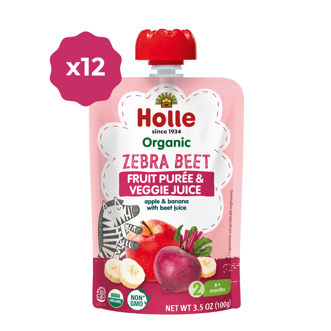 Holle Baby Food Pouches - Organic Fruit & Veggie Puree - Zebra Beet