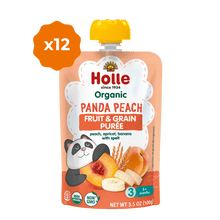 Load image into Gallery viewer, Holle Baby Food Pouches - Organic Fruit &amp; Grain Puree -  Panda Peach