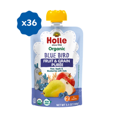 Load image into Gallery viewer, Holle Baby Food Pouches - Organic Fruit &amp; Grain Puree - Blue Bird