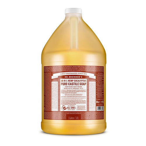 Dr. Bronner's - Pure-Castile Liquid Soap (Eucalyptus, 1 Gallon) - Made with Organic Oils, 18-in-1 Uses: Face, Body, Hair, Laundry, Pets and Dishes, Concentrated, Vegan, Non-GMO
