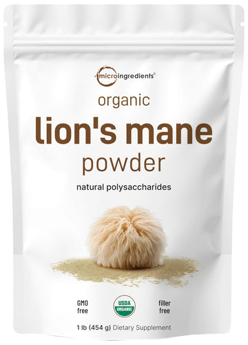 Micro Ingredients Organic Lions Mane Mushroom Supplement Powder, 16 Ounce | Natural Superfood for Brain, Energy, & Immune Health | Non-GMO Vegan