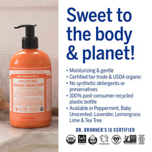 Load image into Gallery viewer, Dr. Bronner&#39;s - Organic Sugar Soap (12 oz Variety Pack) Lavender, Peppermint, Tea Tree, &amp; Lemongrass - Made with Organic Oils, Sugar &amp; Shikakai Powder, 4-in-1 Use: Hands, Body, Face &amp; Hair | 4 Count