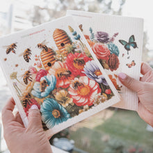 Load image into Gallery viewer, Eco-Friendly Swedish Dishcloths - Bees and Spring Flowers Set of 3 (Paper Towel Replacements)