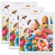 Load image into Gallery viewer, Eco-Friendly Swedish Dishcloths - Bees and Spring Flowers Set of 3 (Paper Towel Replacements)