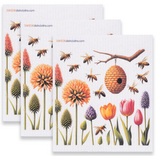 Load image into Gallery viewer, Eco-Friendly Swedish Dishcloths - Bees with Beehive Set of 3 (Paper Towel Replacements)