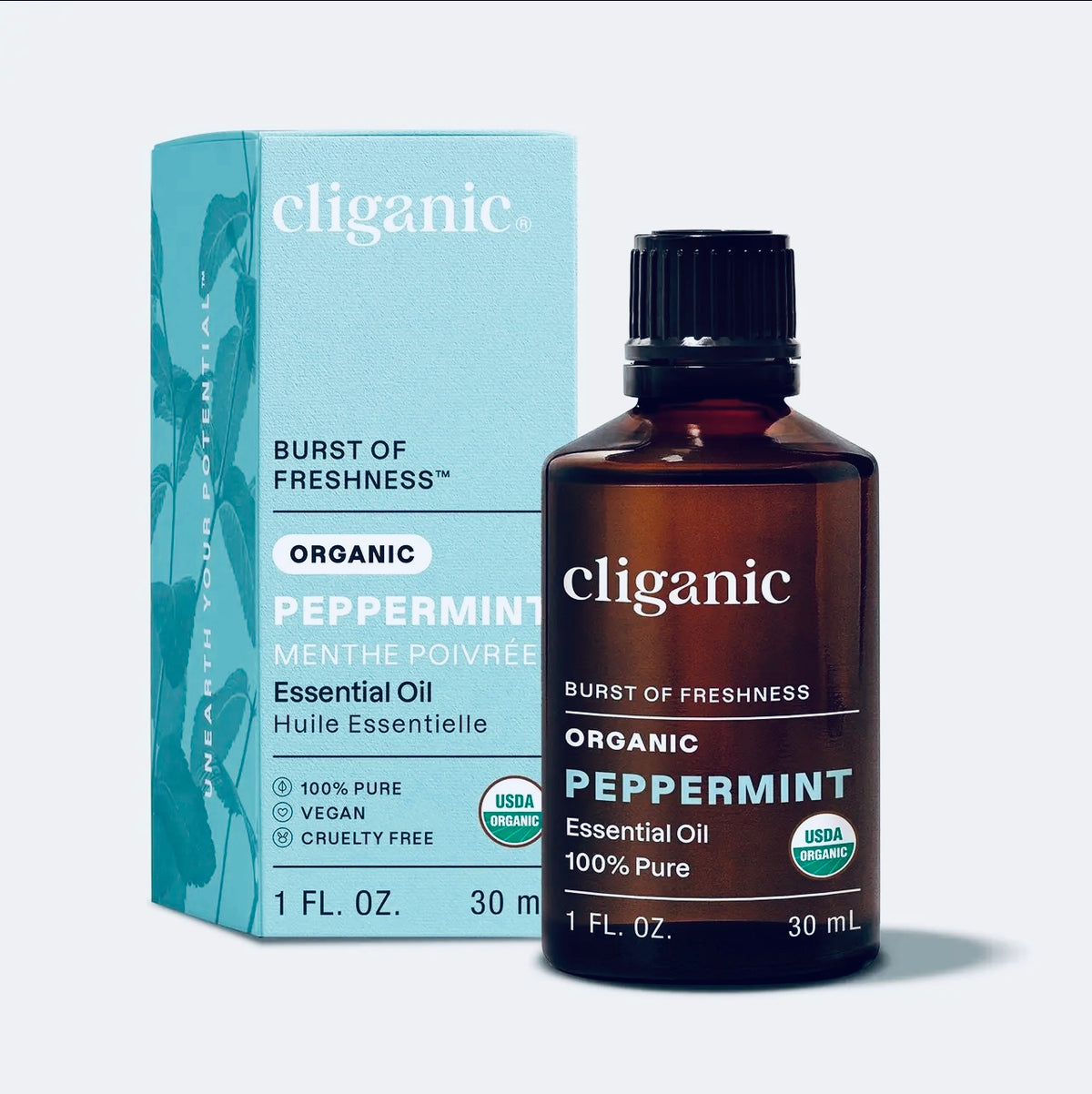 1 oz organic peppermint essential oil bottle with box (steam distilled)