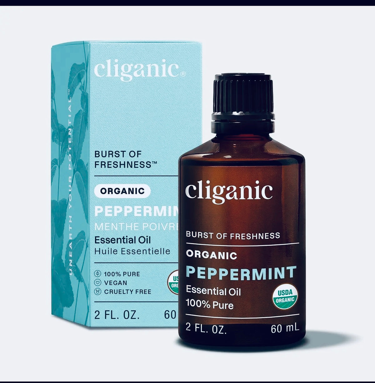2 oz organic peppermint essential oil bottle with box (steam distilled)  