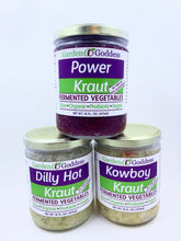Load image into Gallery viewer, Sauerkraut Trio: Fresh Organic, Fermented 3 Krauts, Mix &amp; Match 16oz Jars
