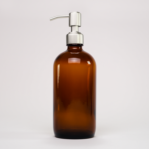 16 oz Amber Glass Keeper Bottle | Stainless Steel Pump
