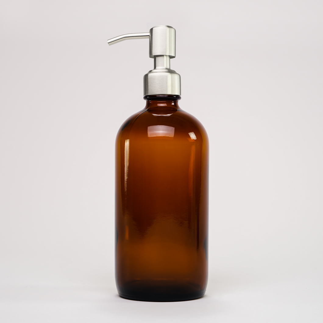 16 oz Amber Glass Keeper Bottle | Stainless Steel Pump