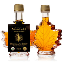 Load image into Gallery viewer, 50ml Vermont Maple Leaf Favor Bottle of Organic Pure Vermont Maple Syrup