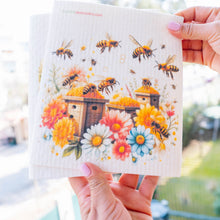 Load image into Gallery viewer, Eco-Friendly Swedish Dishcloths - Bees with Wood Beehive Set of 3 (Paper Towel Replacements)