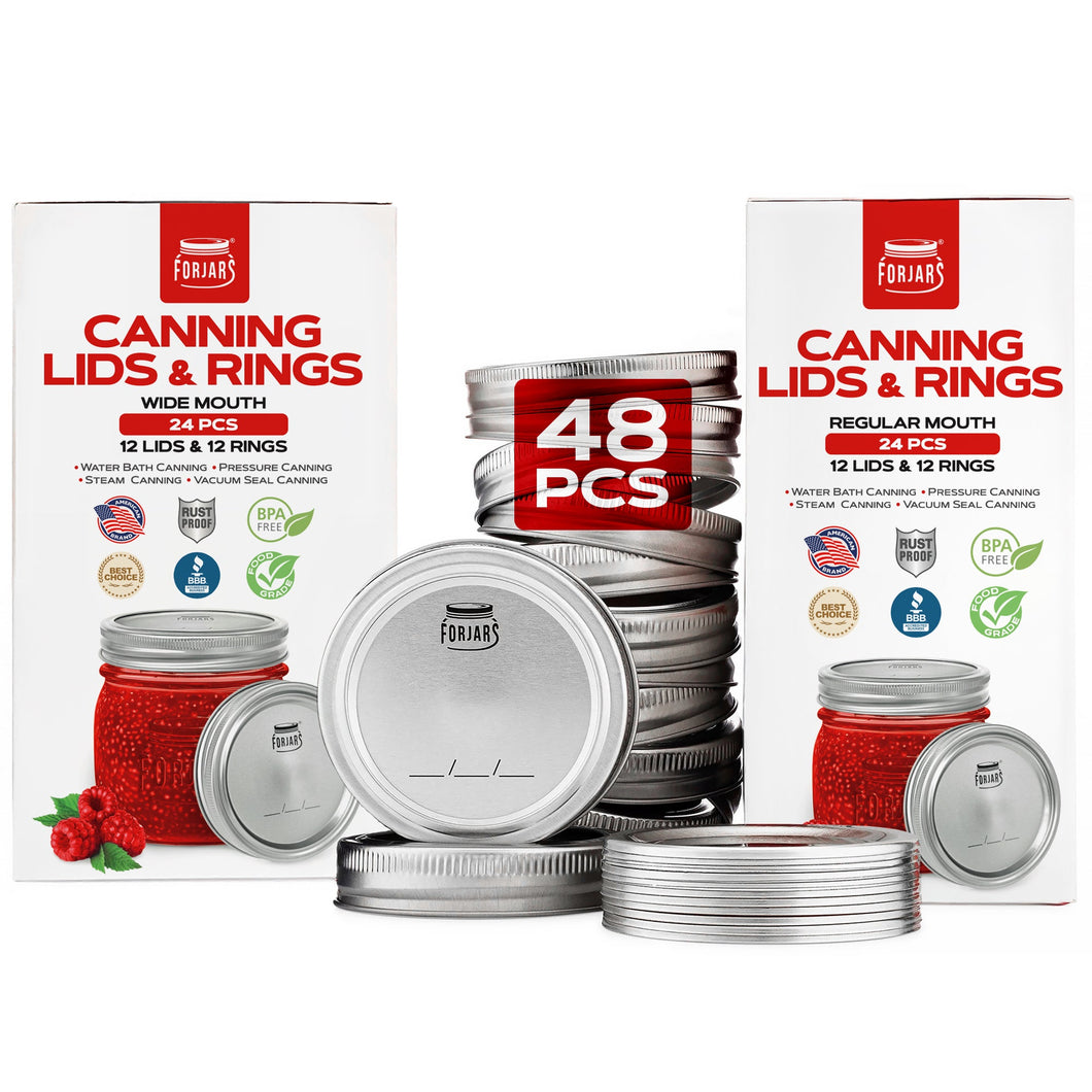 12 Regular Mouth + 12 Wide Mouth Canning Lids and Rings Set of 24