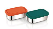 Load image into Gallery viewer, Stainless Steel Snack Rectangle Container Set (Two) for Veggies, Fruit, Chips, Dips and more