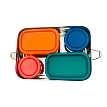 Load image into Gallery viewer, Stainless Steel Snack Rectangle Container Set (Two) for Veggies, Fruit, Chips, Dips and more