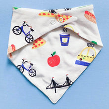 Load image into Gallery viewer, Organic Baby Bib Kerchief Reversible - Big City All Over Print by Estella