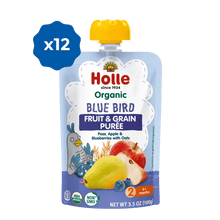 Load image into Gallery viewer, Holle Baby Food Pouches - Organic Fruit &amp; Grain Puree - Blue Bird