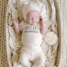 Load image into Gallery viewer, Hello I&#39;m New Here Organic Baby Bodysuit
