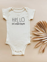 Load image into Gallery viewer, Hello I&#39;m New Here Organic Baby Bodysuit