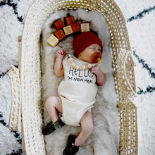 Load image into Gallery viewer, Hello I&#39;m New Here Organic Baby Bodysuit