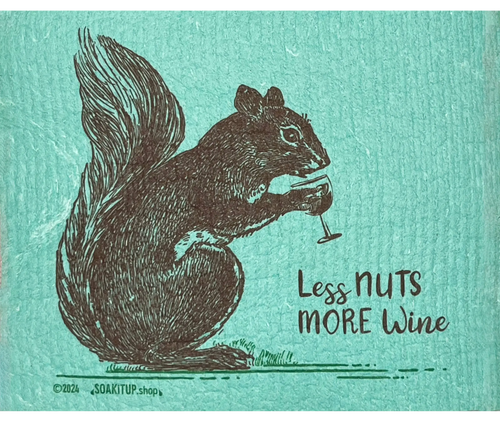 Less Nuts More Wine Squirrel Vintage Etching