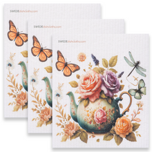 Load image into Gallery viewer, Eco-Friendly Swedish Dishcloths - Roses with Butterflies Set of 3 (Paper Towel Replacements)