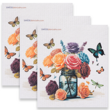 Load image into Gallery viewer, Eco-Friendly Swedish Dishcloths - Roses in Mason Jar Set of 3 (Paper Towel Replacements)