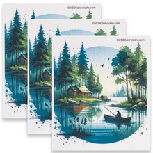 Load image into Gallery viewer, Eco-Friendly Swedish Dishcloths - Canoe Fisherman Set of 3 (Paper Towel Replacements)