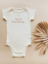 Load image into Gallery viewer, Half Birthday Clay Organic Cotton Baby Bodysuit Short Sleeve