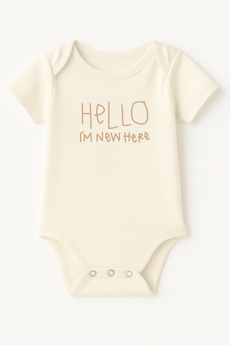 Hello I'm New Here Clay Organic Cotton Baby Bodysuit Short Sleeve